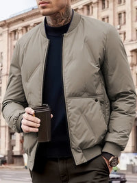Liaxis | Solider Fleece-Puffermantel für Männer mit Taschen, lässiger Baseballkragen – Khaki