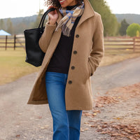 Elena | Damen Klassischer Knopf Mantel – Khaki