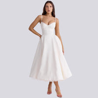 Heidi-Mode | Stilvolle V-Ausschnitt A-Linien Maxi Kleid – Weiß