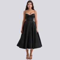 Heidi-Mode | Stilvolle V-Ausschnitt A-Linien Maxi Kleid – Schwarz