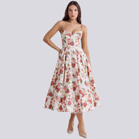 Heidi-Mode | Stilvolle V-Ausschnitt A-Linien Maxi Kleid – Blumen