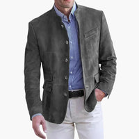 Klassische Herrenjacke mit Stehkragen und Knopfleiste – Grau