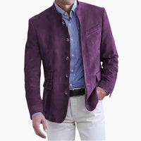 Klassische Herrenjacke mit Stehkragen und Knopfleiste – Lila