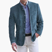 Klassische Herrenjacke mit Stehkragen und Knopfleiste – Blau
