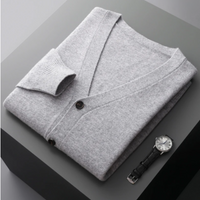Klassischer Herren Knit Cardigan mit Knöpfen und V-Ausschnitt – Grau