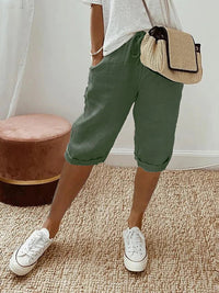 Shorts mit elastischem Bund und seitlichen Taschen für Damen | Ideal für den Sommer und den täglichen Gebrauch – Grün