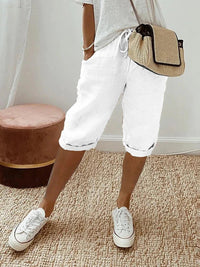 Shorts mit elastischem Bund und seitlichen Taschen für Damen | Ideal für den Sommer und den täglichen Gebrauch – Weiß