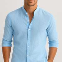 Samuel | Herren Legeres Mandarinkragen Leinenhemd – Blau