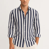 Scott | Herren Gestreiftes Button-Down Hemd – Marine