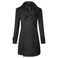 Herren Wollmantel – Eleganter Doppelreiher für Business & Freizeit – Schwarz