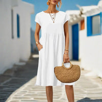 Naomi Sommerkleid | Elegantes fließendes Sommerkleid kurzärmelig für den Sommer – Weiß