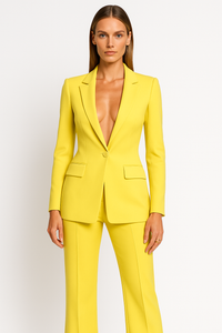 Damen Doppelreihiger Schmaler Business Hosenanzug – Gelb
