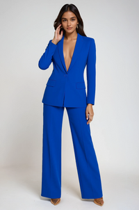 Damen Doppelreihiger Schmaler Business Hosenanzug – Blau