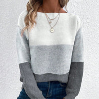 Birte | Vielseitiger Langarm Strickpullover – Hellgrau