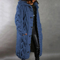 Lange Strickjacke Damen – Eleganter Cardigan für Winter, Warm und Vielseitig, Ideal für Büro und Freizeit – Blau