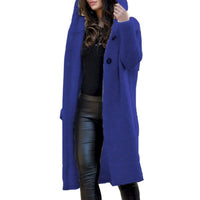 Lange Strickjacke Damen mit Kapuze | Grob Gestrickt Cardigan für Herbst und Winter | Stilvolle Wärme und Komfort – Dunkelblau
