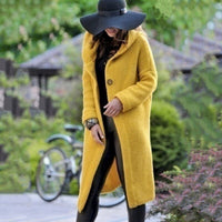 Lange Strickjacke Damen mit Kapuze | Grob Gestrickt Cardigan für Herbst und Winter | Stilvolle Wärme und Komfort – Gelb
