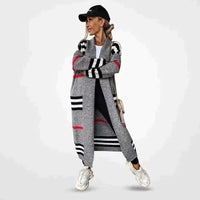 Stephanie | Lange Strickjacke mit Streifenmuster – Grau