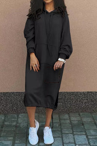 Angelika | Langes Kapuzenpullover Kleid – Schwarz