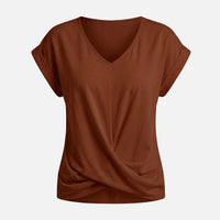 Jana | Damen Legeres Oberteil V-Ausschnitt Knotendetail – Knoten Top Sommer – Brown Red
