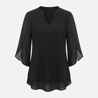 Zora | Damen Leichte Chiffonbluse Lockerer Schnitt V-Ausschnitt – Chiffon Bluse – Schwarz