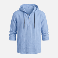 Ingo | Herren Leichtes Leinen Kapuzenhemd Lockere Passform – Leinen Shirt Kapuze – Blau