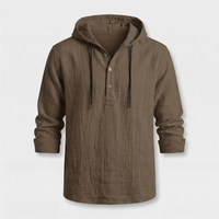 Ingo | Herren Leichtes Leinen Kapuzenhemd Lockere Passform – Leinen Shirt Kapuze – Braun