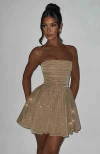 Daniela | Festliches Bustier Mini Kleid – Gold