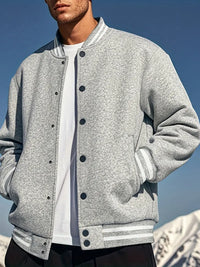 Iresona | Windbreaker-Jacke für Männer, lässiger Baseball-Kragen, mit dickem Fleece gefüttert – Hellgrau