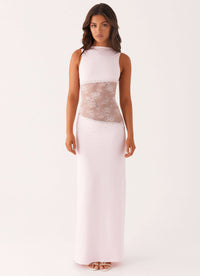 Amanda - Transparentes Spitzen-Panel ärmelloses Maxikleid – Rosa