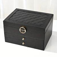 LuxaBox Mehrlagige Leder-Schmuckbox für den Sommer | Stylische und Praktische Aufbewahrungslösung für Schmuck – Schwarz