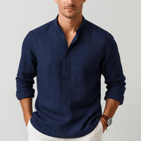 Sven | Herren Sommer Leinen Henleyshirt – Marine