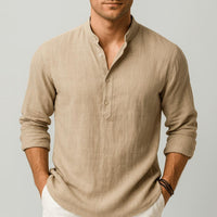 Sven | Herren Sommer Leinen Henleyshirt – Khaki