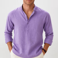 Sven | Herren Sommer Leinen Henleyshirt – Lila