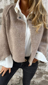 Molly - Langärmeliger Wollmantel für Damen – Grau