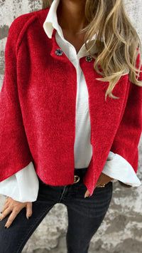 Molly - Langärmeliger Wollmantel für Damen – Rot