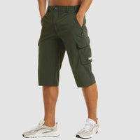Sommer Cargo Short für Herren - Luftige 3/4 Kurze Hose mit Seitentaschen für Outdoor – Dunkelgrün