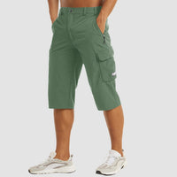 Sommer Cargo Short für Herren - Luftige 3/4 Kurze Hose mit Seitentaschen für Outdoor – Grün