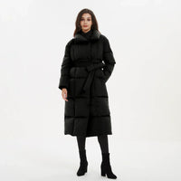 Dopi | Lange Damenjacke mit Gürtel – Schwarz