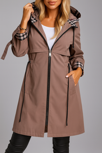 Wilhelmine | Damen Warmer Mantel mit Zip-Verschluss – Braun