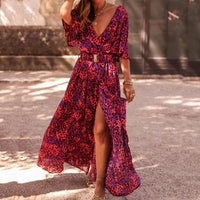 Vina - Stylisches bedrucktes Maxikleid mit Schlitz – Rot