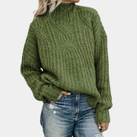 Damen Pullover | Strick warm mit Stehkragen – Grün