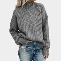 Damen Pullover | Strick warm mit Stehkragen – Grau