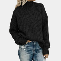 Damen Pullover | Strick warm mit Stehkragen – Schwarz