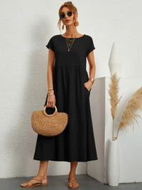 Gabrielle | Fließendes Midi-Kleid zeitloser Eleganz – Schwarz