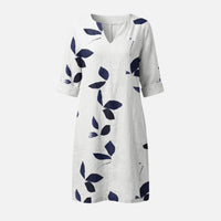 Ingeborg | Damen Midikleid V-Ausschnitt 3/4-Ärmel Blättermuster – Blätter Midi Kleid – Grün