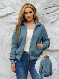 Iresora | Plus Size Casual Wintermantel, Women's Plus Langarm Reverskragen Fuzzy Fleece – Militärblau