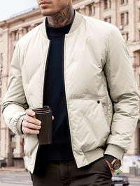 Liaxis | Solider Fleece-Puffermantel für Männer mit Taschen, lässiger Baseballkragen – Milchig