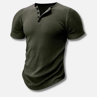 Herren Muscle Fit Kurzarm Henley T-Shirt – Grün