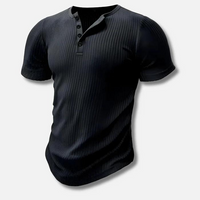 Herren Muscle Fit Kurzarm Henley T-Shirt – Schwarz